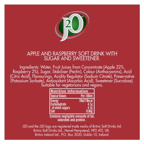 J2O Apple & Raspberry Cans 4 X 250ml