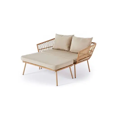 My Flair 2-Sitzer-Schlafsofa mit zusätzlicher Sitzbank MARIANE. Wetter- und UV-beständiges Gartensofa, stabiler Metallrahmen