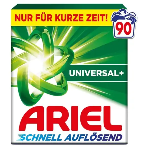 ARIEL Universal+ Vollwaschpulver, 90 Waschladungen (4,95kg), Schnelllösend, Flecken- & Geruchsentfernung