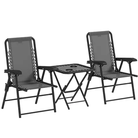 Outsunny 3 Pieces Garden Bistro Set, Folding Table and Chairs Set, Metal Garden Furniture Set with Cup Holders for Outdoor, Patio, Balcony, Dark Grey