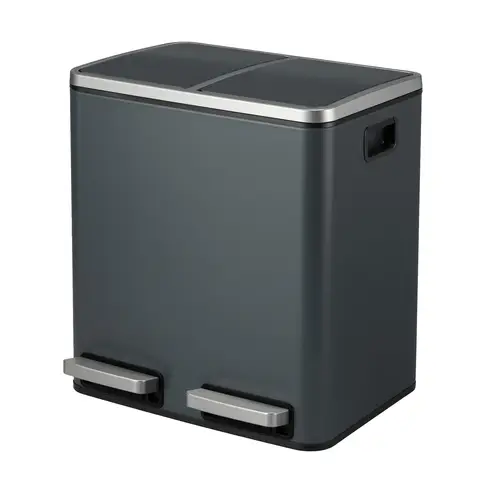 SONGMICSHOME Prullenbak met Dubbel Compartiment en Voetpedaal, Afvalscheidingsbak met Softclose, Staal, voor Keuken of Thuis, Grijs