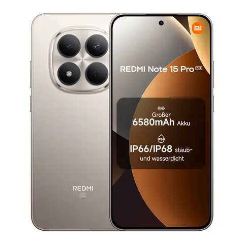 Redmi Note 15 Pro 5G Original Offiziell Mit Offizieller Garantie Titanfarben 8 GB RAM 256 GB ROM, 6580 mAh Massiver Akku, IP66/IP68, Neue 200 MP Kamera, 6,83 Zoll AMOLED 1,5K Display