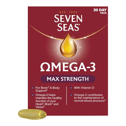 Seven Seas Omega-3 Fish Immune Support Oil Capsules Max Strength with Vitamin D - 30-Day Pack
