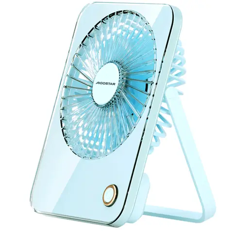 Aigostar Tragbarer USB-Schreibtischventilator, 3-Zoll wiederaufladbarer Tischventilator mit 3600 mAh Akku, 3 Geschwindigkeitsstufen, 180° faltbares Design, Leiser persönlicher Kühlventilator für Zuhause, Büro, Reisen und Camping, Blau