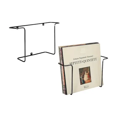 MyGift Moderne Metall-Draht Wandmontierte Vinyl-Schallplatten-Aufbewahrungsregale, Hängende LP-Plattenhalter, Schwebende Album-Cover-Anzeigeregale, Set aus 2 (Schwarz-2 Stück)