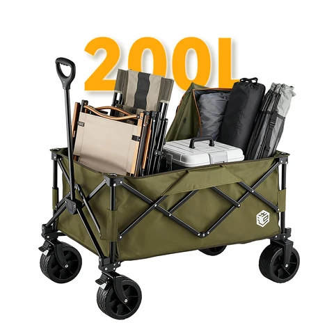 ochama Bollerwagen- Offroad-Räder, Outdoor-Campingwagen, klappbarer Trolley mit Doppelbremse, Grün