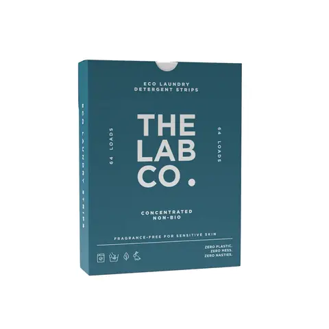 The Lab Co. Laundry Detergent Strips Washing Sheets | Eco Ultra-Concentrated | Non-Bio for Sensitive Skin | Non-Toxic | EDC-Free | Lab-Tested | Fragrance Free Unscented Odourless | 64 Loads