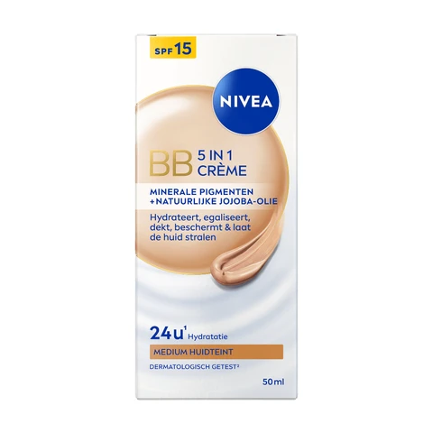 NIVEA Essentials 5-in-1 BB Crème Medium - SPF 15 - BB Cream - Met jojoba-olie - Gekleurde Dagcrème - Hydrateert en Camoufleert - 50 ml
