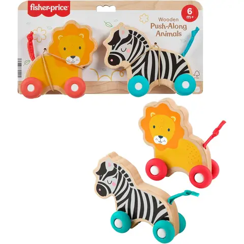 Fisher-Price Wooden Push Along Animals Lion & Zebra