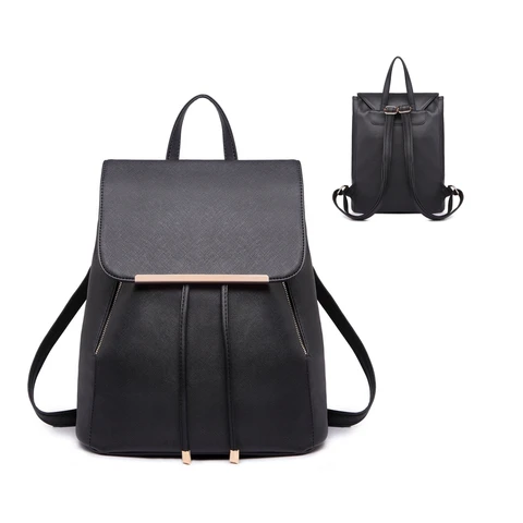 Women's PU Leather Waterproof Backpack with Matching Purse for School, Work, Travel - Black
