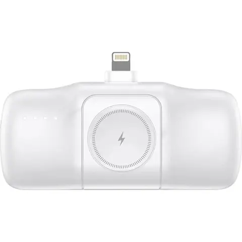 Wozinsky WF16-YLS 5000mAh 15W Lightning Mini Powerbank mit integriertem USB-C-Kabel und Apple Watch-Ladegerät – Weiß