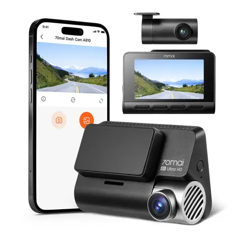 70mai A810 4K Dash Cam Front and Rear, Dual Dash Camera for Cars with Starvis 2 HDR Night Vision, 4G LTE Support, ADAS, Built in GPS & WiFi, 24/7 Parking Mode, AI Motion Detection, Time-Lapse