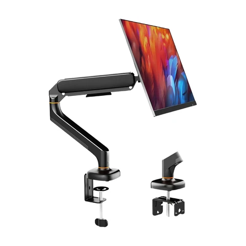 Ibergrif Einzel Monitor Arm Schreibtischhalterung für 13-32 Zoll Bildschirm, Ergonomische Höhenverstellbare Gasfeder Halterung, Neigung, Schwenkbar, Drehbar Monitor Stand mit Kabelmanagement, VESA 75/100mm, Schwarz