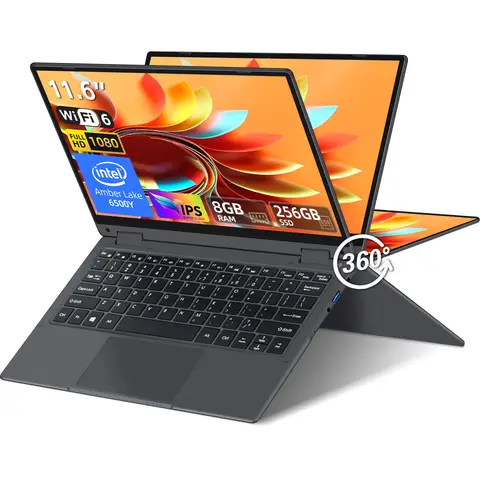 Laptop 11,6-Zoll YOGA mit 360° drehbarem Touchscreen Intel® Pentium® Gold 6500Y 8 GB RAM 256 GB SSD Windows 11 Pro WLAN Laptop Schwarz