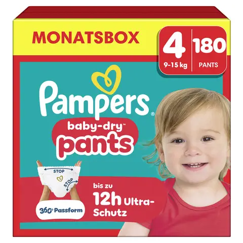 Pampers Baby Dry Pants Größe 4 Maxi 9-15kg Monatsbox 180 Stück