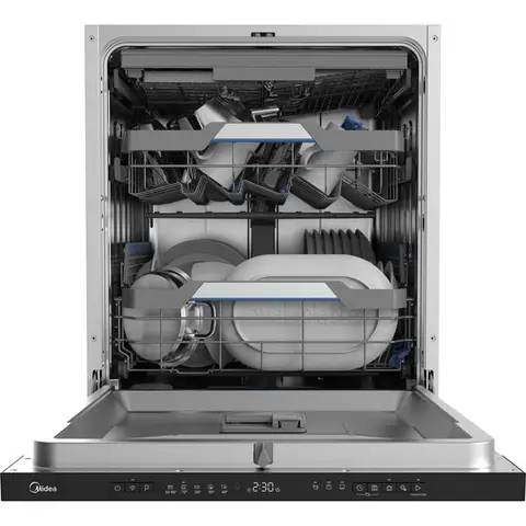 Midea MDWEB1403M(B)-WG-UK Full Size 60cm Wide Integrated Dishwasher With Cutlery Tray, Black, C Rated