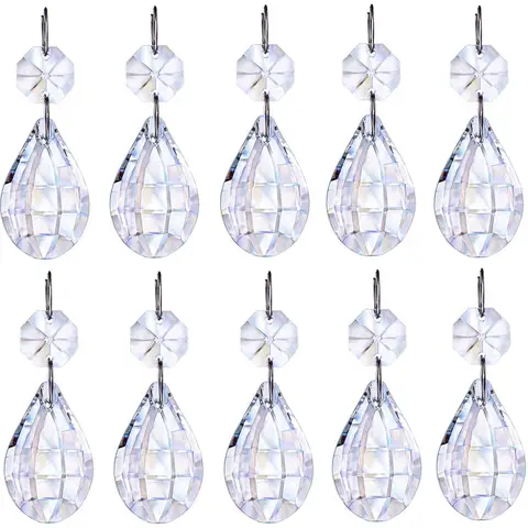 JU7CER 10PCS Crystal Octagonal Bead Light Decorations - Hanging Ornaments for Christmas Trees, Chandeliers, Weddings, Offices, Rooms & Home Decor, Christmas Must-Have