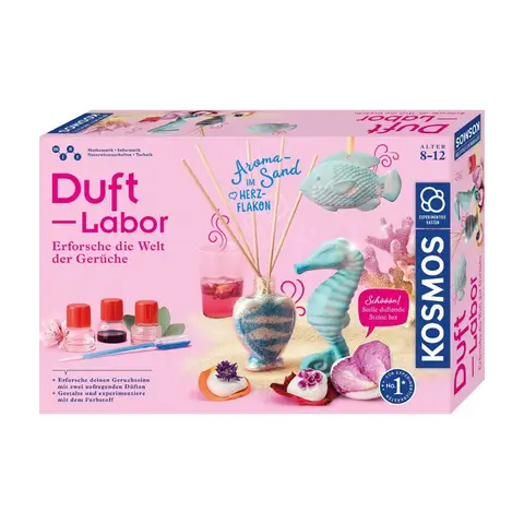 KOSMOS 67157 Duft-Labor, Erforsche die Welt der Gerüche, Experimentierkasten für Kinder ab 8 Jahre, Duft-Sand, Lufterfrischer, Duft-Gele selber machen