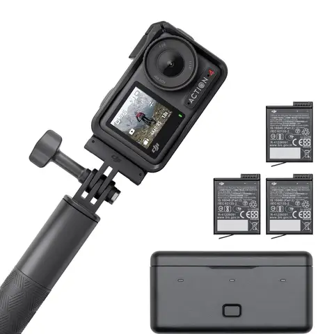 DJI Osmo Action 4 Adventure Combo - 4K/120fps wasserdichte actionkamera mit 1/1,3-Zoll-Sensor, 10-Bit & D-Log M farbperformance, 155° ultra-weitwinkel, über 7,5 Std. akkulaufzeit mit 3 zusatzakkus für Vlogging