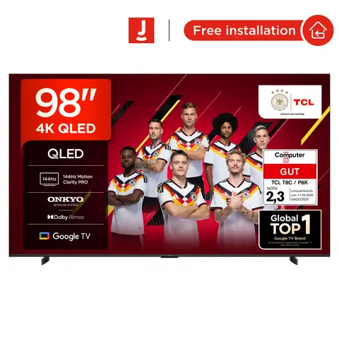 TCL 98T8C 98 Inch QLED 4K HDR Ultra HD TV, Smart TV Using Google TV (Dolby Vision & Atmos, 144Hz Motion Clarity Pro, FreeSync, Onkyo 2.1 Sound, Voice Control)