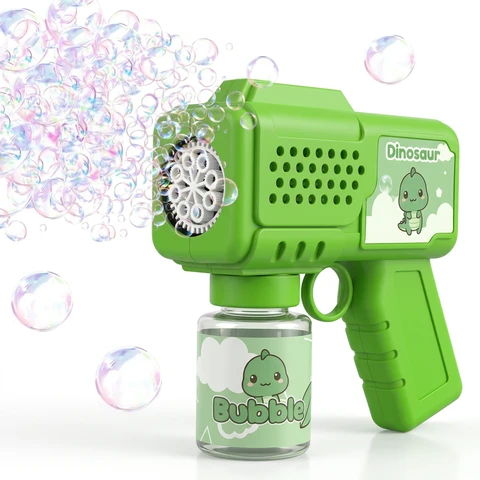 Tokky Dinosaur Bubble Gun for 3-5 Year Olds, 360° Leak-Proof Automatic Bubble Machine Toy, 8 Clog-Resistant Nozzles 1000+ Bubbles Per Minute with DIY Stickers, Summer Outdoor Interactive Birthday Party Gift for Boys and Girls