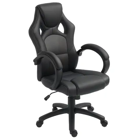 Vinsetto Gaming Chair Faux Leather Swivel Computer Racing Gamer Desk Chair for Home Office with Wheels, Gray