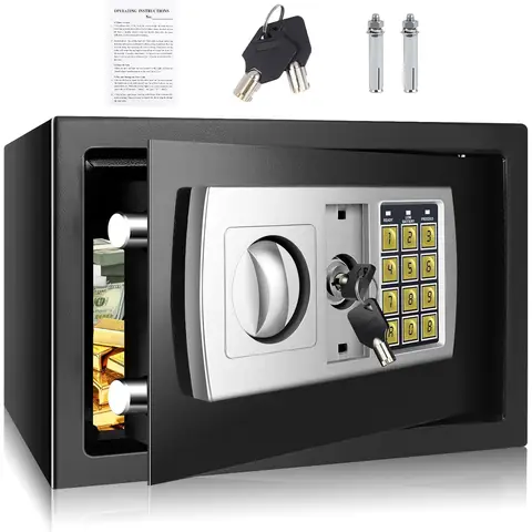 Wandgemonteerde sleutelkluis met combinatieslot, gemaakt van robuust staal, brand- en diefstalbestendig, voor het opbergen van contant geld, sieraden en documenten 4,6 l Zwart