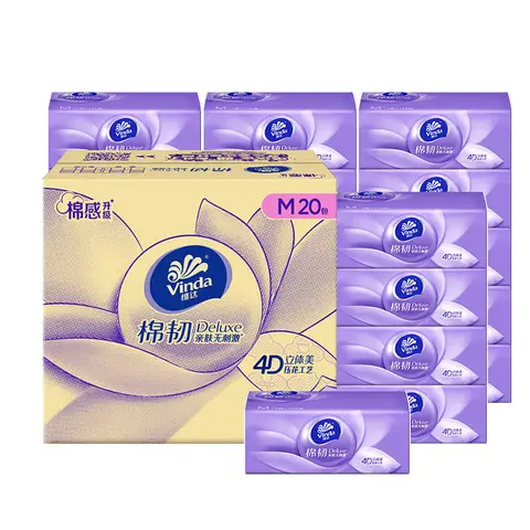 Vinda Cotton Soft & Strong, mouchoirs en papier pour le visage, 3 plis, format M, 100 feuilles par paquet, 20 paquets au total