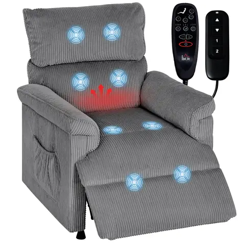 HOMCOM Power Massage Recliner Armchair with Vibration, Heat, Whisper-Quiet Motor and Memory Function, Corduroy Electric Recli