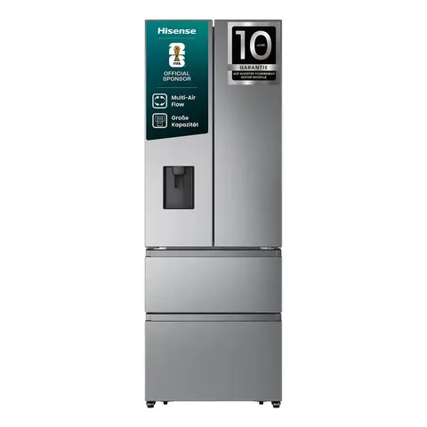 Hisense RF632N4WIE French Door Kühl-Gefrierkombination/ NoFrostPlus/ Inverter-Kompressor/ Wasserspender/ CrispZone/ 200 cm/ Kühlschrank 336 l/ Gefrierschrank 149 l/ 38 dB/ 295 kWh/ Jahr/ Inox-Look [Energieklasse E]