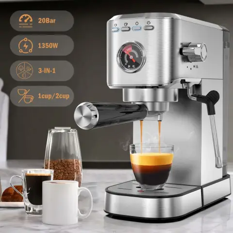 Iagreea Espresso Machine, 20 Bar Espresso Maker with 37Oz Removable Water Tank, Expresso Coffee Machines with Steamer, 1350W