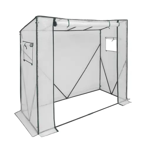WOLTU Gewächshaus - Outdoor Begehbar, 200x77x146/169cm, Tomatengewächshaus mit Rolltoren & 2 Fenstern, 4 Bodenpflöcke, Wetterfestes Mehrzweck-Metallrahmen, Weiß