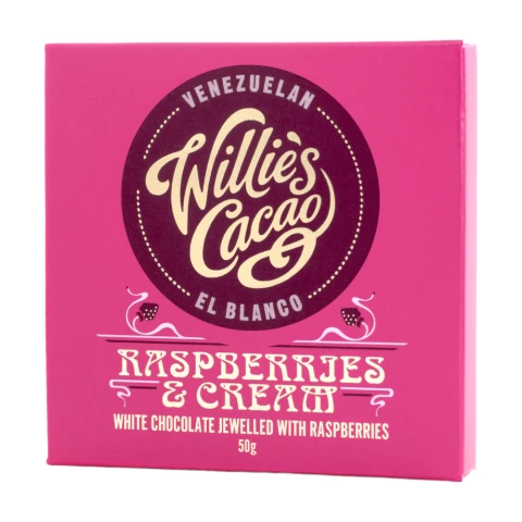 Willie's Cacao - Raspberries & Cream, White Chocolate with Raspberries - 50g