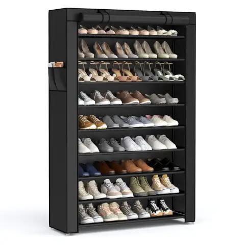 Songmics Shoe Rack Fabric 10 Shelves Black