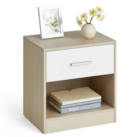 VASAGLE Nightstand, 39x27.6x41cm, Natural Beige and Cloud White