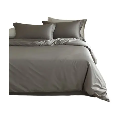 ochama x H.XUN Couette 100% Coton - Ensemble de Literie 3 pièces, Couette Uni avec 2 Taies d’Oreiller pour Lit Double, Douce, Respirante & Respectueuse de la Peau, Tissu en Coton de Qualité Supérieure, Lavable en Machine - Gris, 220*240 cm