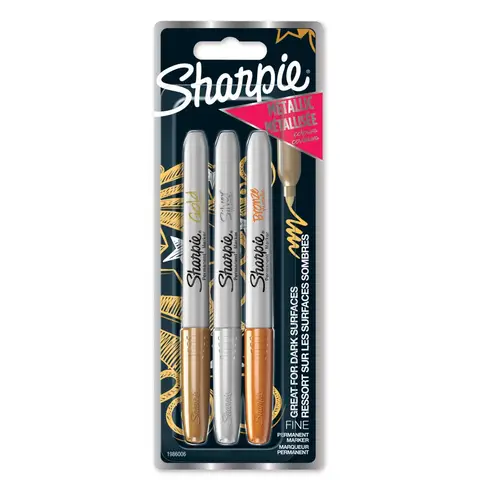 Sharpie Fine Tip Permanent Markers Assorted Metallic Colours, Pack of 3