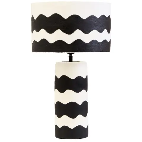 Carta 50cm Black And White Curved Stripe Papier Mache Table Lamp