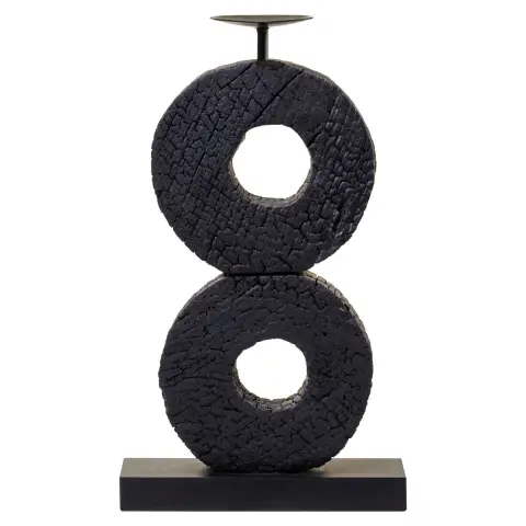 Fidel Large Charred Black Mango Wood Log Candle Holder