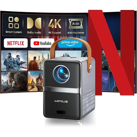 Wimius P61 Mini Vidéoprojecteur 4K【Netflix Certifié/Dolby】 Projecteur Portable 4K Auto Keystone 26000LM, Courte Focale Vidéoprojecteur WiFi Bluetooth FHD 1080P Rétroprojecteur WiFi Zoom50% Home Cinéma/Extérieur