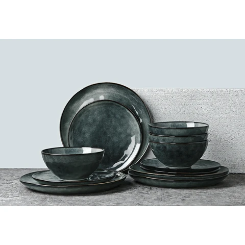 Richmount 6-teiliges rustikales rundes Geschirr-Set - Salbeigrün
