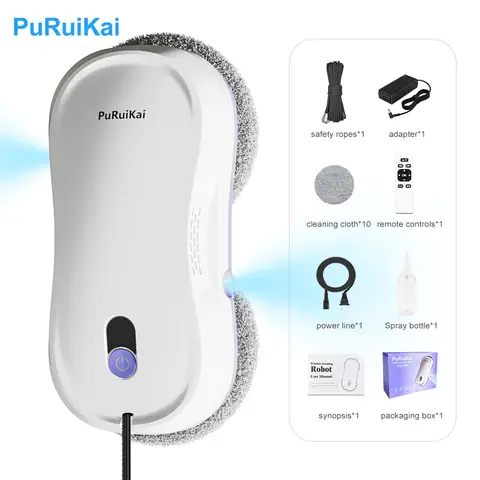 PuRuiKai Double Nozzle Household Vacuum Cleaner with Remote Control, Robot Glass Cleaning Machine, Electric Window Cleaner