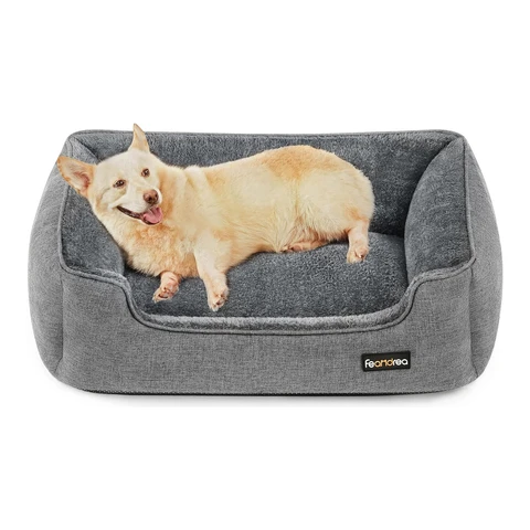 Feandrea 100% Polyester Pet Bed, Dog Bed, Dog Sofa Bed, 90x75x25cm, Light Grey
