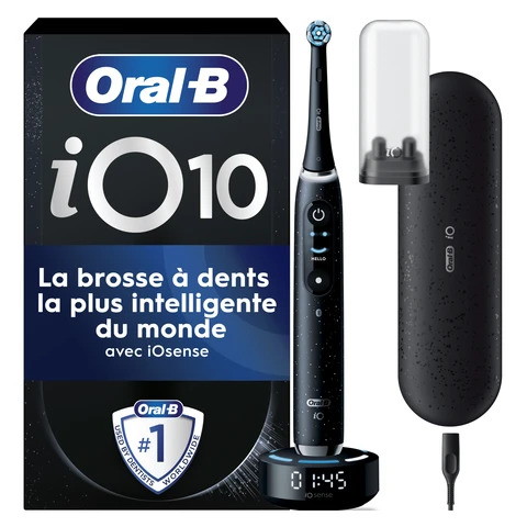 Oral-B iO 10 Brosse À Dents Électrique Noire, 1 Brossette, 1 Étui De Voyage Chargeur