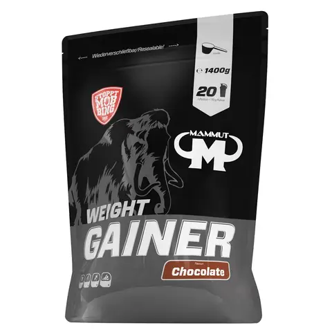 Mammut Nutrition Crash Weight Gainer Pulver Chocolate – 1400 g – 518 kcal/Shake für Gewichtszunahme – 80% Kohlenhydrate – 4-Komponenten Protein – Ideal für Ausdauer- und Leistungssportler