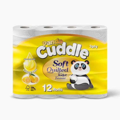 Panda Cuddle Toilet Tissue, Lemon, 3-Ply, 60 Rolls