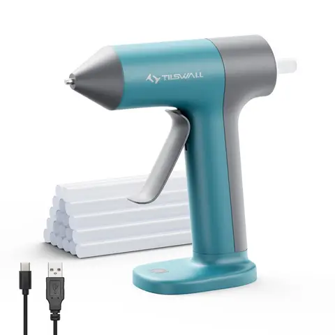 Cordless Mini Rechargeable Hot Glue Gun USB-C with 20 PCS, 7 x 140 mm Glue Sticks, 30 s Fast Heating, Anti-Drip Nozzle, Blue