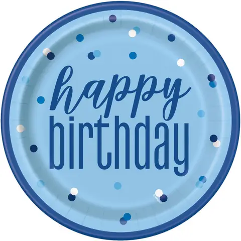 Unique Party Paper Plates, Glitz Blue, 22cm, 8 Pack