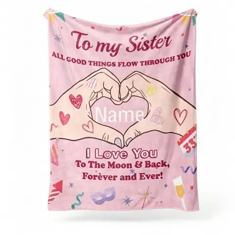 Personalized Sister Throw Blanket Artistic Watercolor Brushstroke Thermal Insulated Winter Blanket – Premium Artistic Style 60inch×80inch