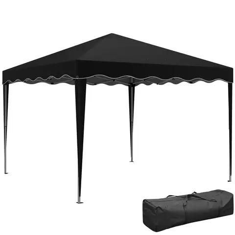 Outsunny 3x3(m) Pop Up Gazebo, Foldable Party Tent with Wave Edge and Carry Bag, Height Adjustable Festival Camping Canopy for Garden Outdoor, Black